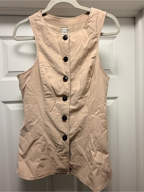 Maeve Tops - Maeve Blush-Tan Button-Front Sleeveless Dress